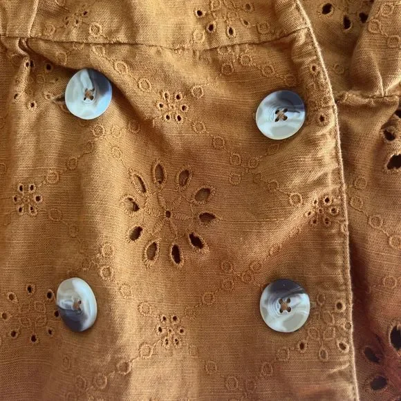 Zara Eyelet‎ Puff Sleeve Wrap Blouse Cinnamon Rust Size Small - Picture 5 of 5